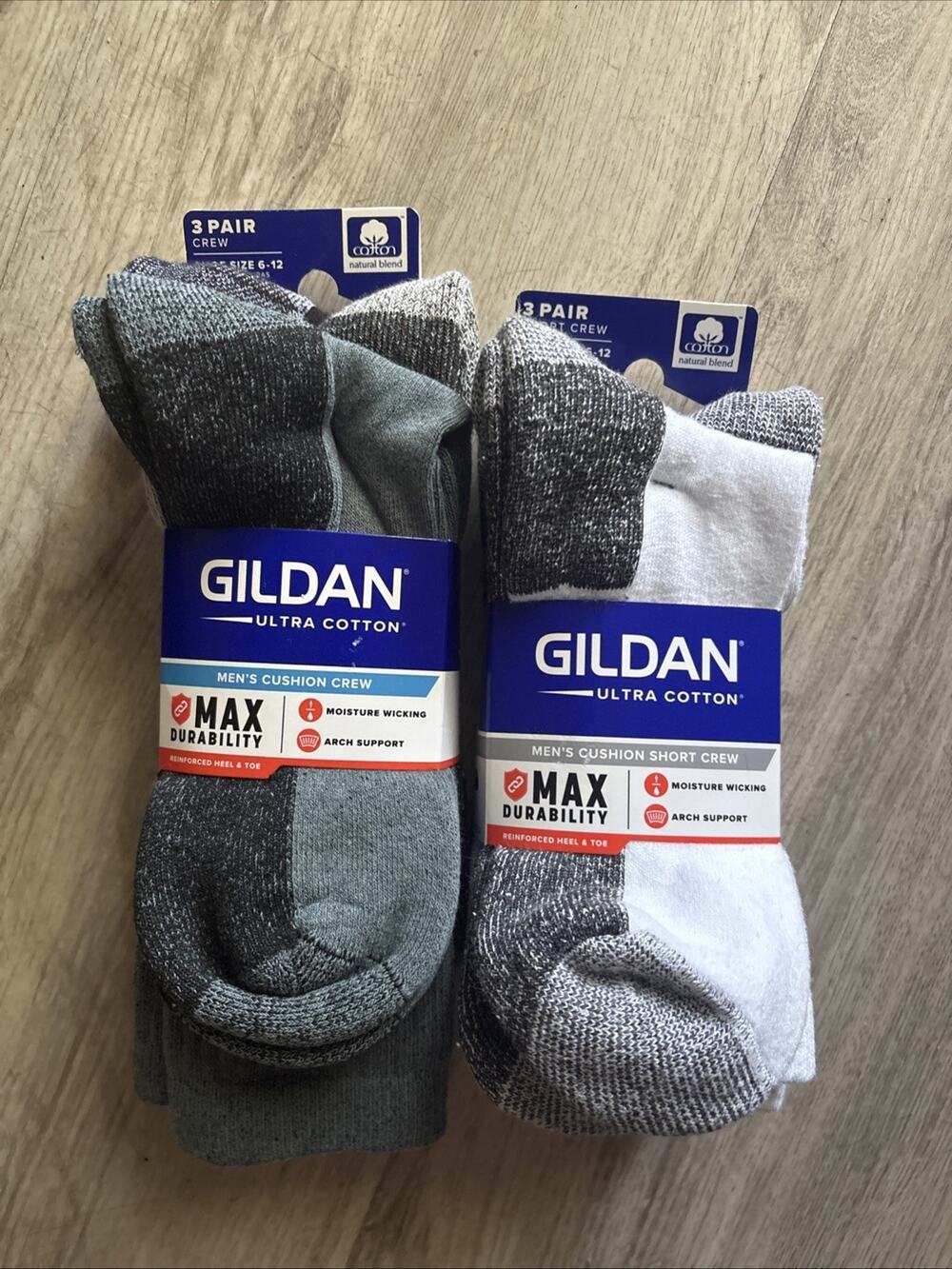 Gildan Men's Stretch 3PK Cotton short/ Crew arch Socks Shoe Size 6-12 Lot X2